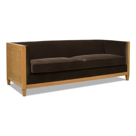 Georgia 81" Cane Rattan Tuxedo Sofa Deep Brown Performance Velvet