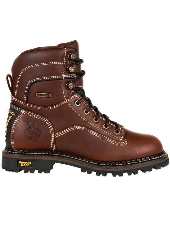 AMP LT Logger Women's Alloy Toe Waterproof Low Heel Logger Boot, Brown, Size 8(W)