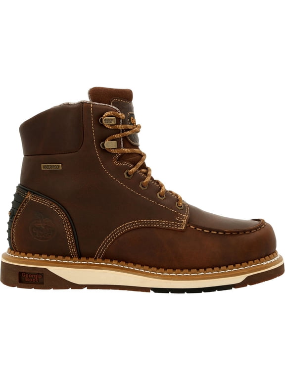 AMP LT Wedge Waterproof Moc-Toe Work Boot, Brown, Size 10(M)
