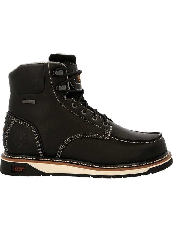 AMP LT Wedge Waterproof Moc-Toe Black Work Boot, Black, Size 10(M)