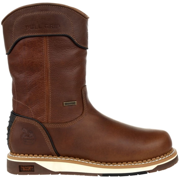 Georgia Boot AMP LT Wedge Waterproof Pull On Work Boot, Brown, Size 8.5(W)