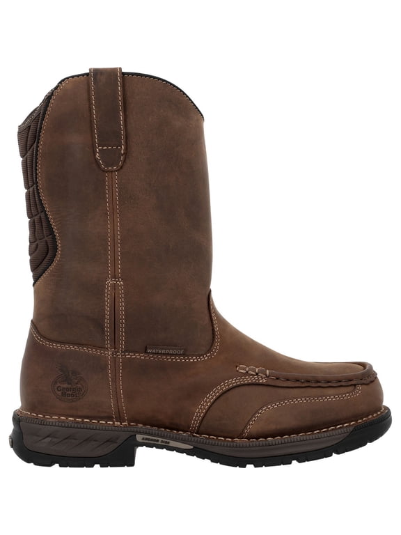 Athens 360 11" Pull-On Waterproof Moc-Toe Work Boot, Brown, Size 10.5(W)