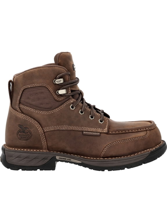 Athens 360 6" Side-Zip Waterproof Nano Composite Toe Moc-Toe Work Boot, Brown, Size 12(W)