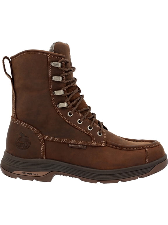 Athens SuperLyte 8" Waterproof Side-Zip Moc Toe Work Boot, Brown, Size 10(M)