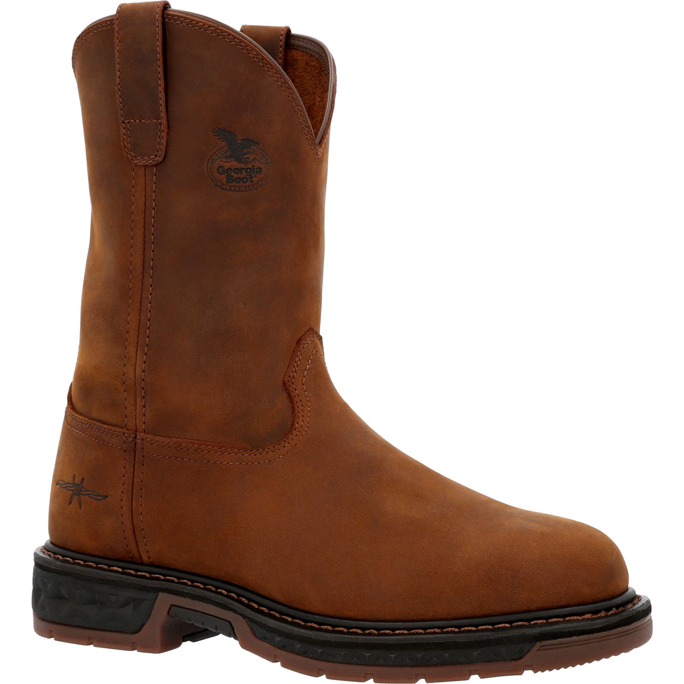GEORGIA BOOT Carbo-Tec LT Waterproof Pull-On Boot - Brown/Navy, Size 11W, 11" Steel/Alloy Toe, Slip/Oil Resistant