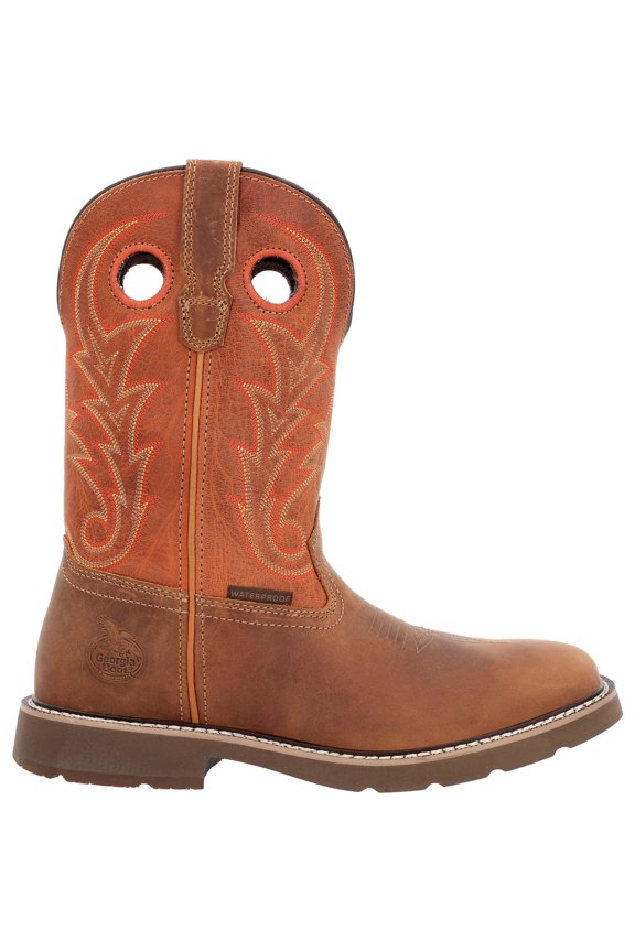 Core 37 Western 11" Waterproof Pull-On Work Boot in Brown/Rust