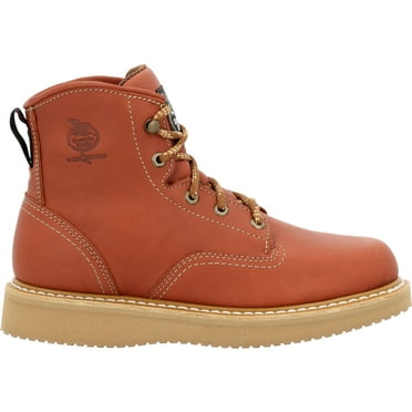 Georgia Boot Men's 6" Lace-Up Wedge Work Boot, Breathable SPR Leather Shoes with Slip and Oil Resistant Outsole, Comfortable Soft Toe Copper-Tan Boots for Men - GB001PRO