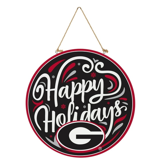 Georgia Bulldogs 18" Happy Holidays Wooden Round Door Sign
