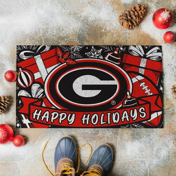 Georgia Bulldogs 28" x 16" Happy Holidays Christmas Turf Door Mat
