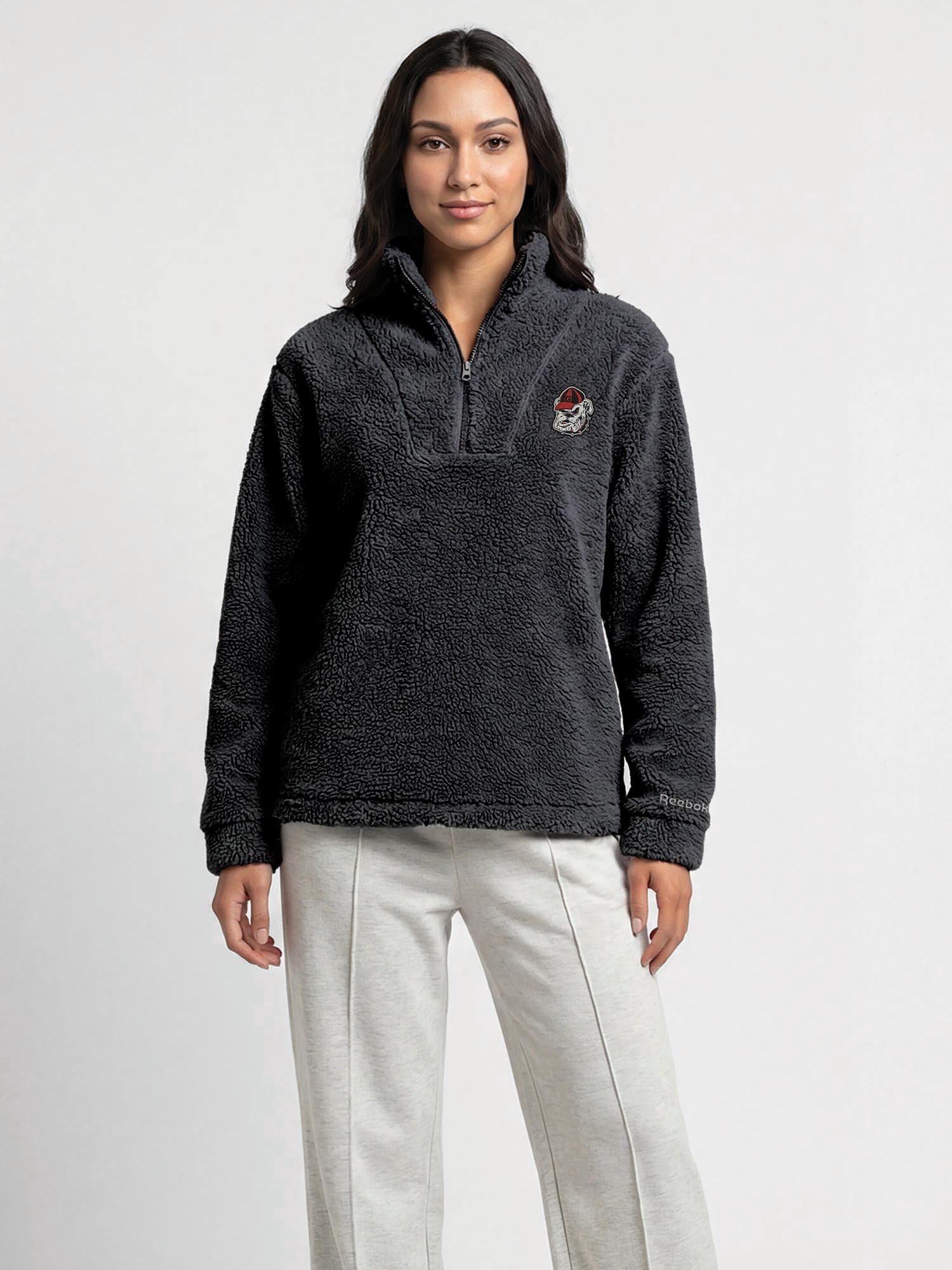Georgia Bulldogs Reebok Womens Relaxed Fit Qtr Zip Sherpa Pullover