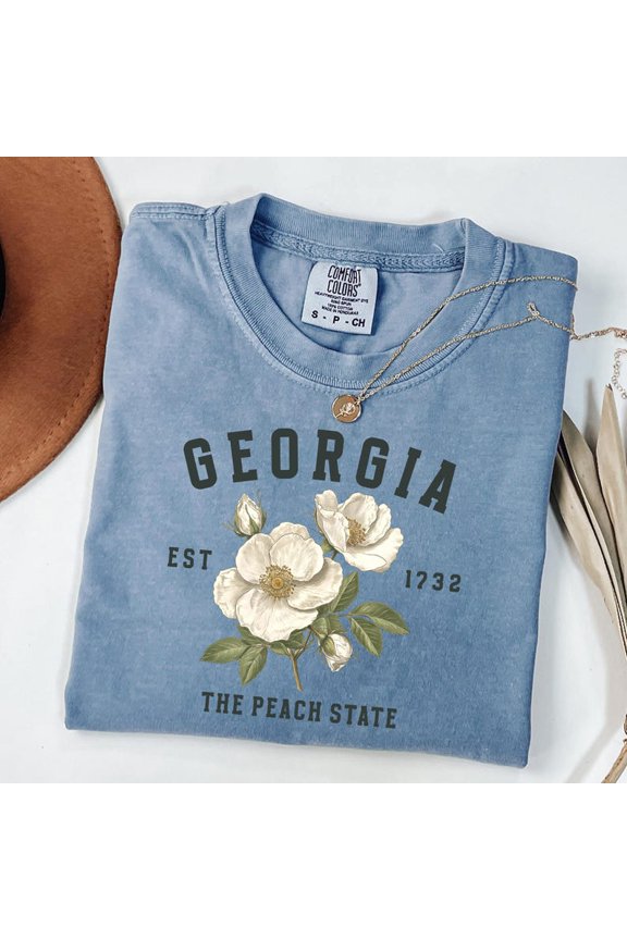 Georgia Cherokee Rose Peach State Vintage Floral Graphic Comfort Colors Unisex Cotton T-Shirt, Size S-3XL