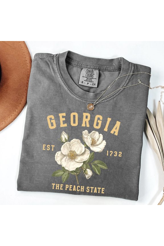 Georgia Cherokee Rose Peach State Vintage Floral Graphic Comfort Colors Unisex Cotton T-Shirt, Size S-3XL