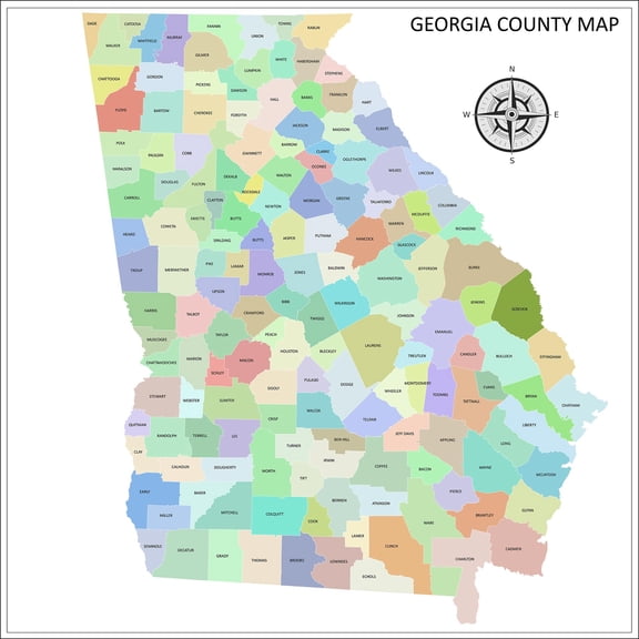 Georgia County Map Poster - Detailed US State Print 【Poster Paper】