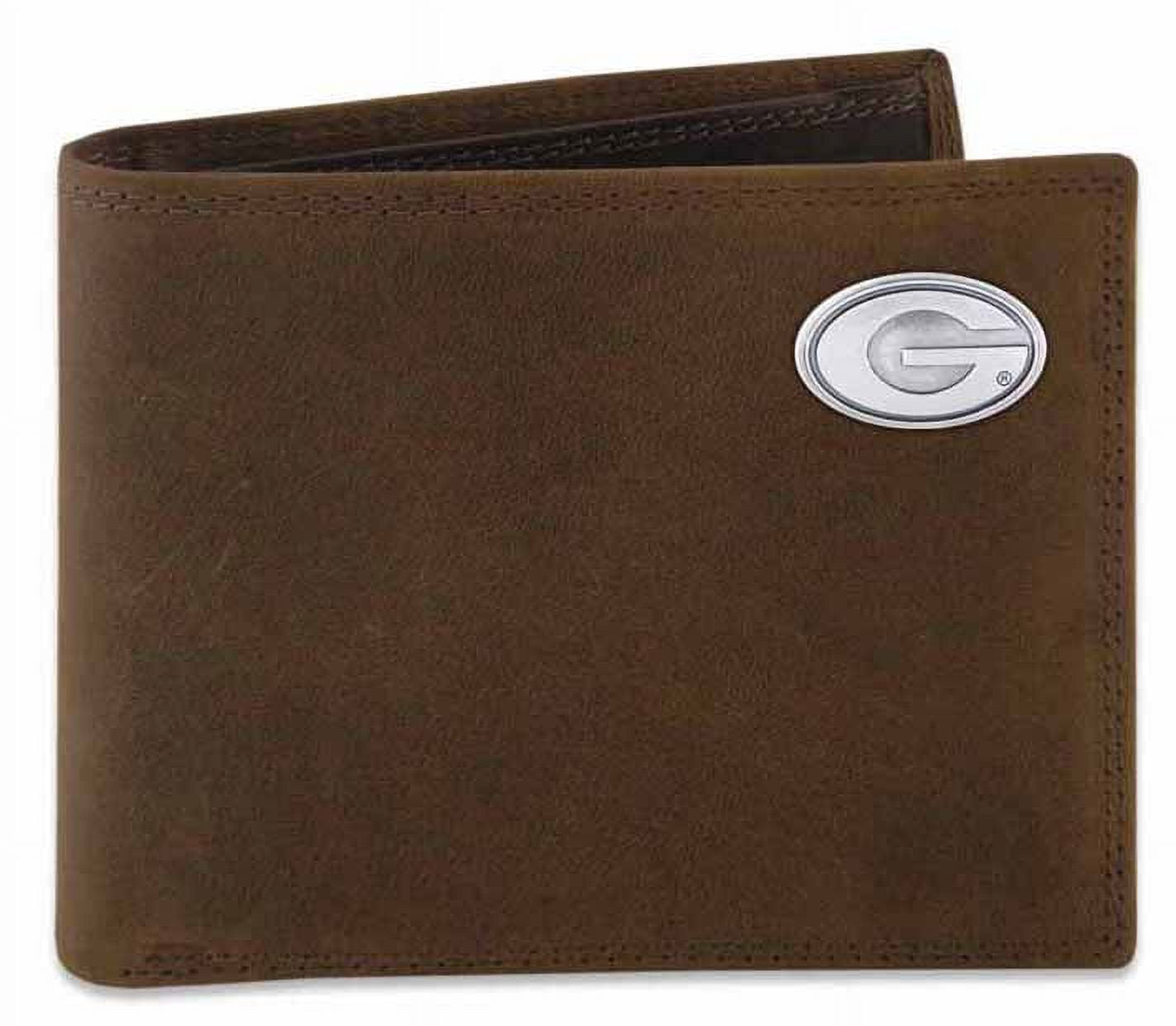 NCAA Georgia Bulldogs Leather Wallet - Light Brown Crazyhorse With Silver Concho, ID Window & Card Slots