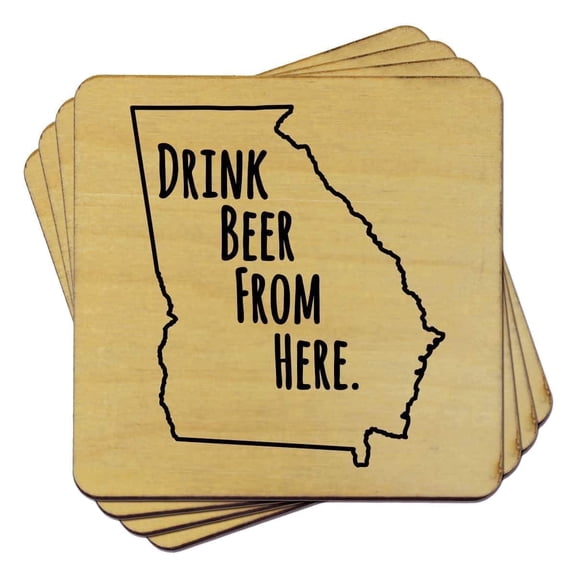 Torched Georgia Drink Beer From Here 4 Piece Coaster 4"x 4"x .25 Brown