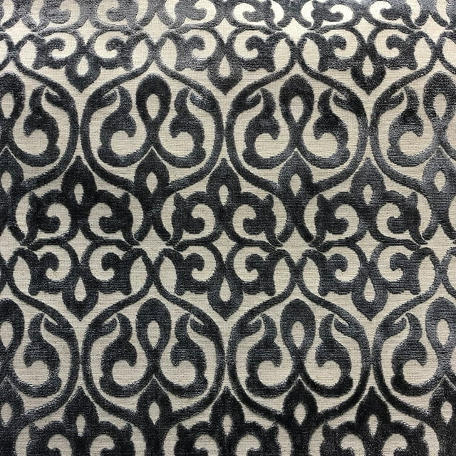 Georgia Fabric | Damask Cut Velvet | Upholstery Fabric & Drapery & Curtain Fabric | Color Gray | Yard