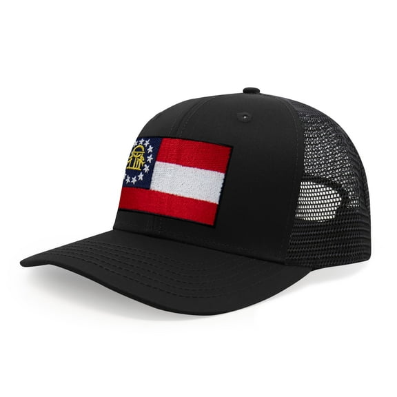 Georgia Flag Hat for Men and Women – Snapback Trucker Baseball Cap by International Tie (All Black)