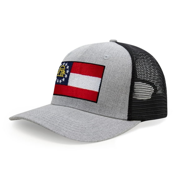 Georgia Flag Hat for Men and Women – Snapback Trucker Baseball Cap by International Tie (Grey Black)
