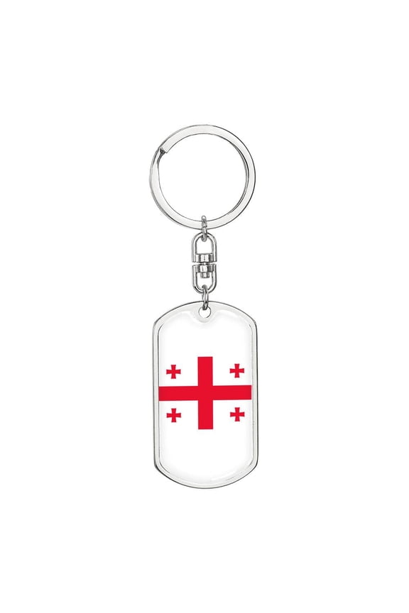 Georgia Flag Keychain Dog Tag Stainless Steel or 18k Gold