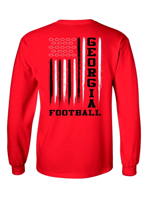 Georgia Football Flag Unisex Long Sleeve Shirt-Red-5xl