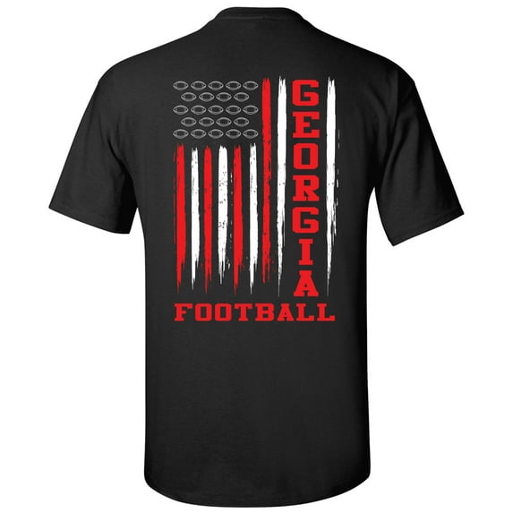Georgia Football Team Color Red and Black American Flag Mens Short Sleeve T-shirt Graphic Tee-Black-3XL