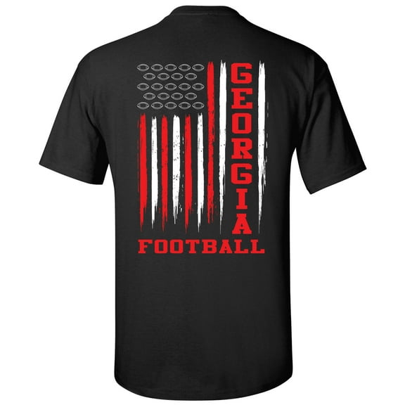 Georgia Football Team Color Red and Black American Flag Mens Short Sleeve T-shirt Graphic Tee-Black-4XL
