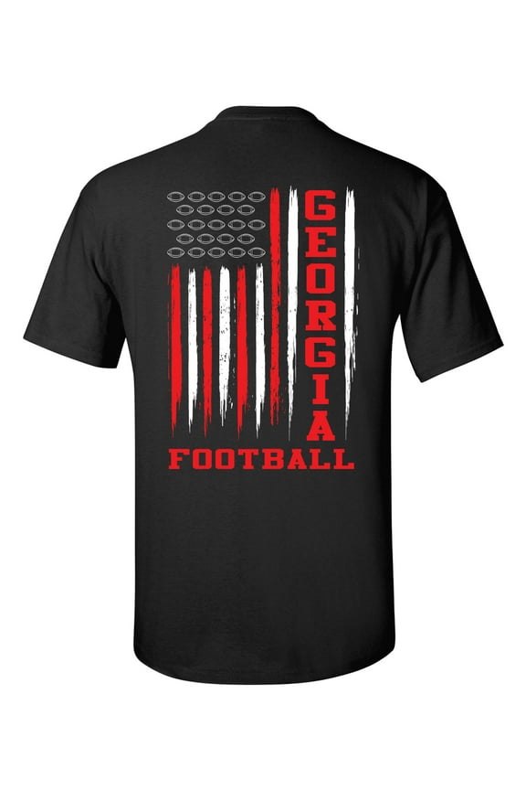 Georgia Football Team Color Red and Black American Flag Mens Short Sleeve T-shirt Graphic Tee-Black-X-Large