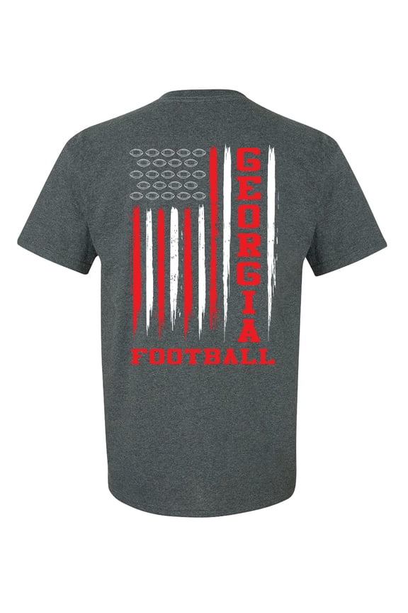 Georgia Football Team Color Red and Black American Flag Mens Short Sleeve T-shirt Graphic Tee-Dark Heather Grey-3XL
