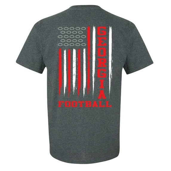 Georgia Football Team Color Red and Black American Flag Mens Short Sleeve T-shirt Graphic Tee-Dark Heather Grey-4XL