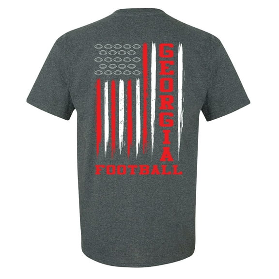 Georgia Football Team Color Red and Black American Flag Mens Short Sleeve T-shirt Graphic Tee-Dark Heather Grey-Large
