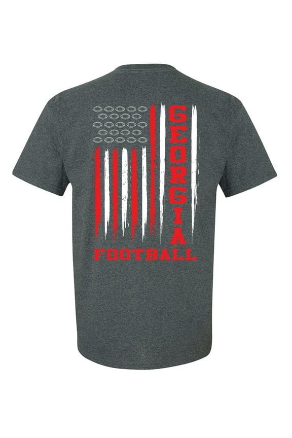 Georgia Football Team Color Red and Black American Flag Mens Short Sleeve T-shirt Graphic Tee-Dark Heather Grey-Large