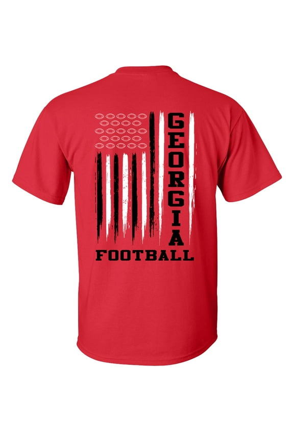 Georgia Football Team Color Red and Black American Flag Mens Short Sleeve T-shirt Graphic Tee-Red-Medium
