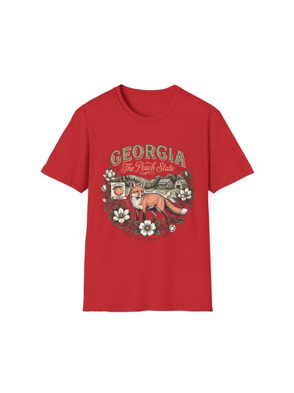 Georgia Fox T-Shirt — The Peach State Vintage Nature Travel Tourist Graphic Design Unisex 100 Cotton Gildan T-Shirt