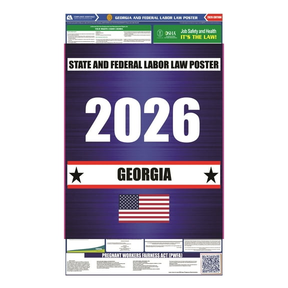 Georgia (GA) 2026 State Labor Law Poster - State, Federal and OSHA Compliant Laminated Poster - Perfect for the Workplace Posting - Clear and Easy-to-Read Format - 20 Inch by 36 Inch - English