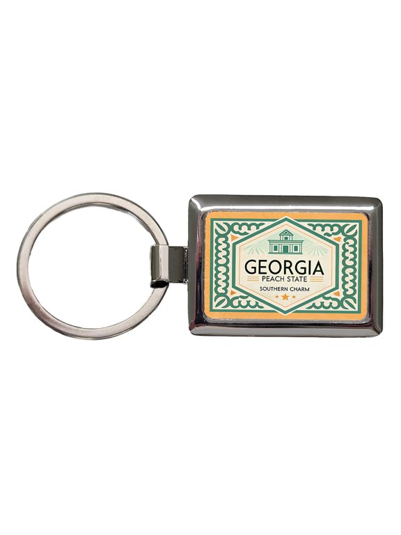 Georgia GA Peach State Travel Vacation Stamp Metal Rectangle Keychain
