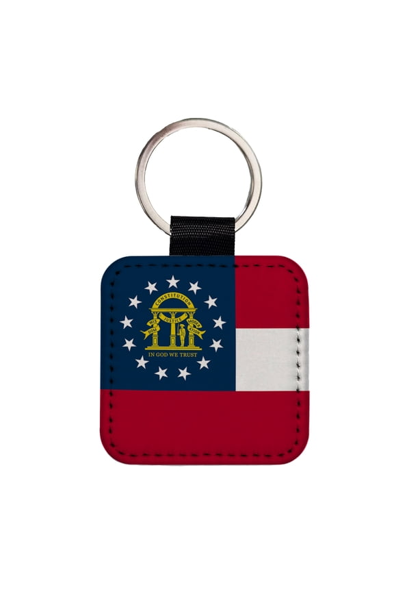 Georgia GA State Flag Faux Leather Square Keychain