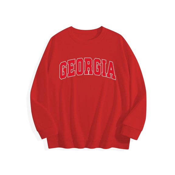 Georgia Ga Vintage Athletic Sports Design Red TextClassic Crew Neck Sweatshirt, Easy Layer Long Sleeve Sweatshirt for Daily Life