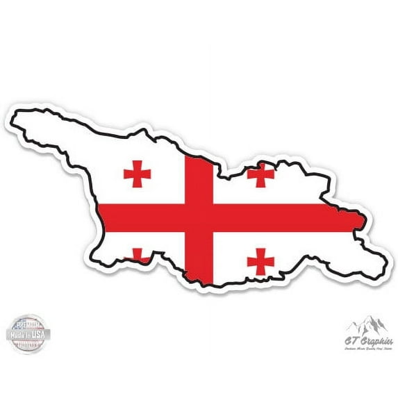 Georgia Map Flag Country Shape - 3" Vinyl Sticker - For Car Laptop I-Pad Phone Helmet Hard Hat - Waterproof Decal