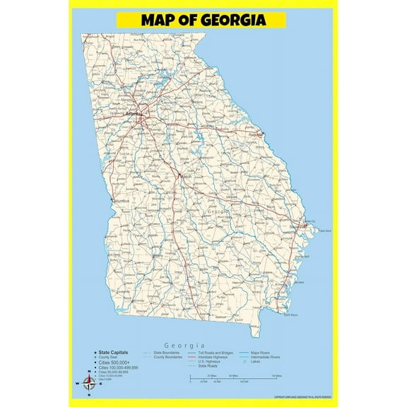 Georgia Map Poster - Laminated Wall Map - Style B - 18x24 - Ideal for Classrooms and Homes – Features Bright Colors and Vivid Imagery