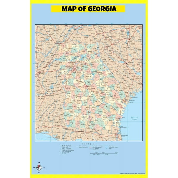 Georgia Map Poster - Laminated Wall Map - Style D - 18x24 - Ideal for Classrooms and Homes – Features Bright Colors and Vivid Imagery