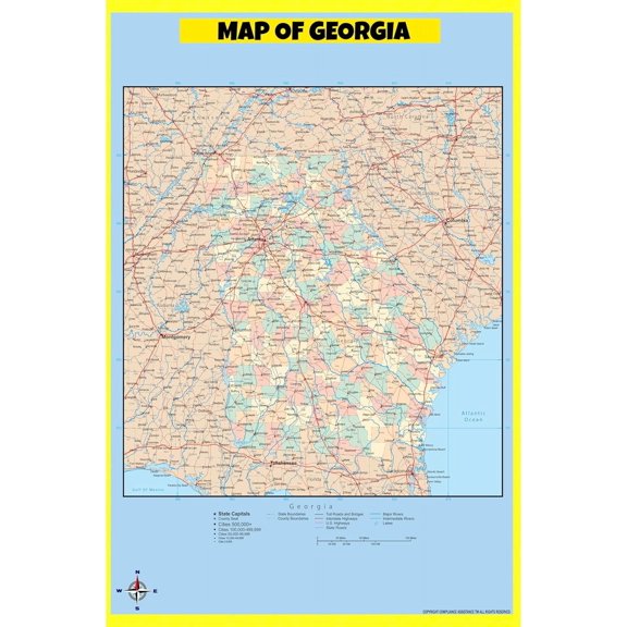 Georgia Map Poster - Laminated Wall Map - Style D - 20x30 - Ideal for Classrooms and Homes – Features Bright Colors and Vivid Imagery