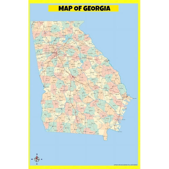 Georgia Map Poster - Laminated Wall Map - Style E - 18x24 - Ideal for Classrooms and Homes – Features Bright Colors and Vivid Imagery