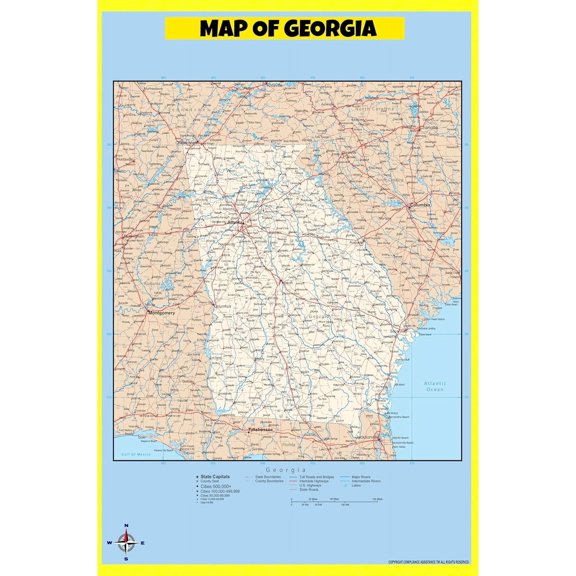 Georgia Map Poster - Laminated Wall Map - Style F - 36x60 - Ideal for Classrooms and Homes – Features Bright Colors and Vivid Imagery