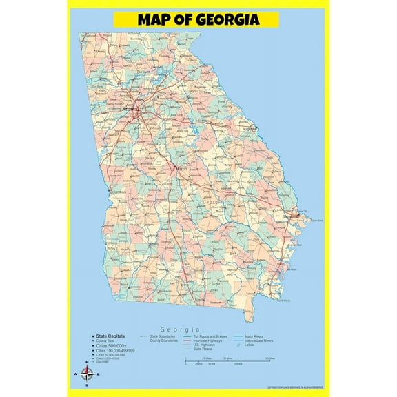 Georgia Map Poster - Laminated Wall Map - Style G - 24x36 - Ideal for Classrooms and Homes – Features Bright Colors and Vivid Imagery
