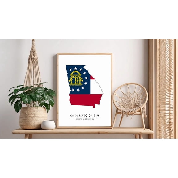 Georgia Map Poster Print: State Flag Coordinates Home Decor