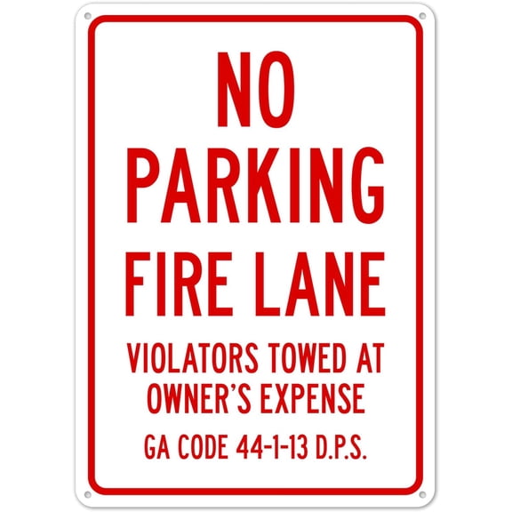Georgia No Parking Fire Lane Violators Towed At Owners Expense Sign Metal Sign 12X8 Inches