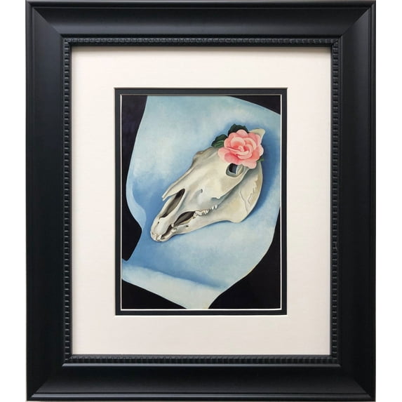 Georgia O'Keeffe "Horse's Skull with Pink Rose" Custom Framed Art Print Generic
