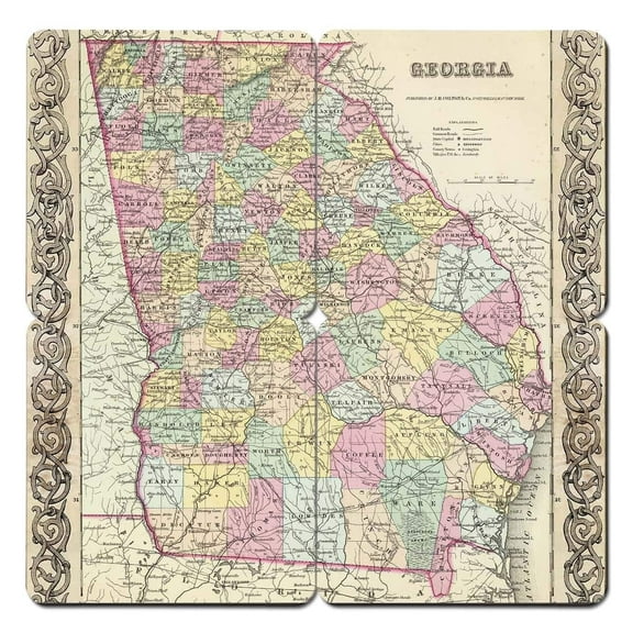 Torched Wood Drink Beer Coaster Georgia Old World Map 4"x4" Multicolor