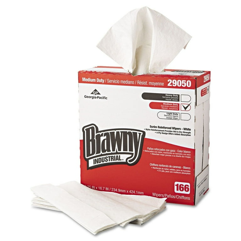 Medium Duty Scrim Reinforced Wipers, 4-Ply, 9.25 x 16.69, Unscented, White, 166/Box, 5 Boxes/Carton Medium Duty Scrim Reinforced Wipers, 4-Ply, 9.25 x 16.69, Unscented, White, 166/Box, 5 Boxes/Carton