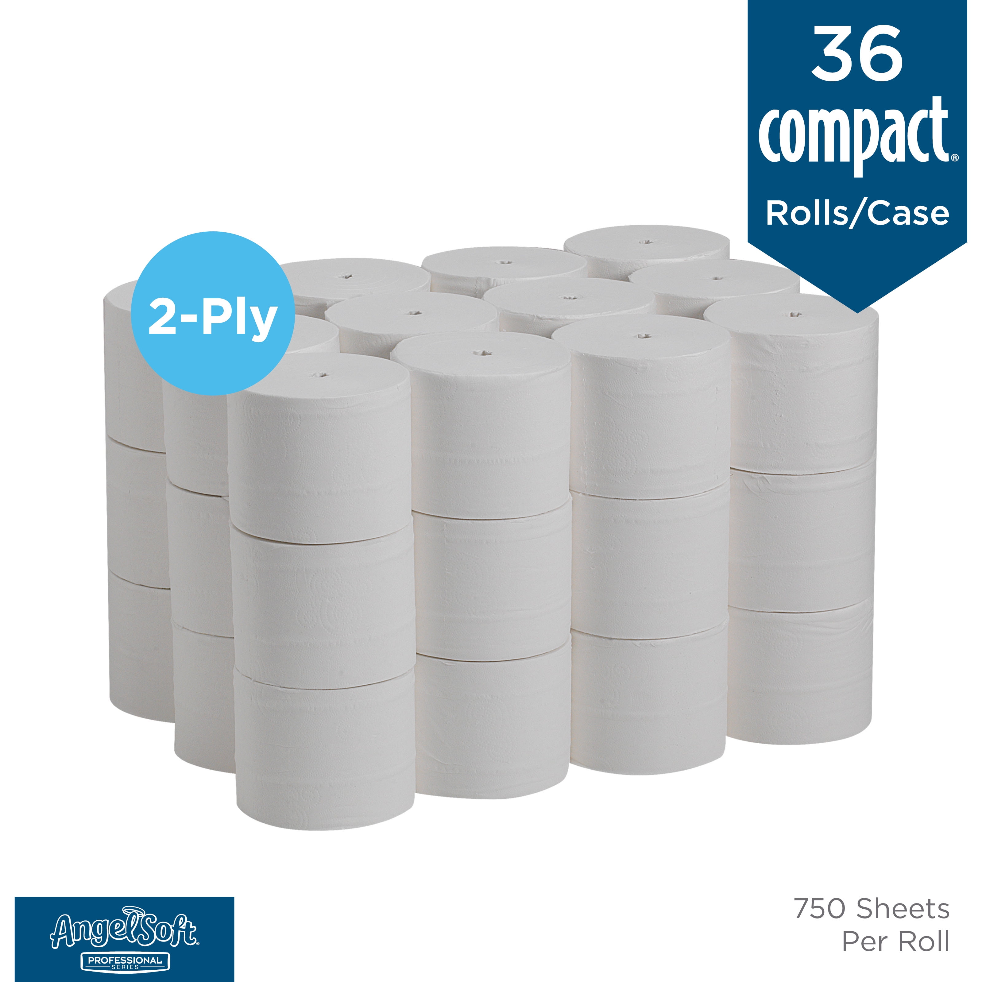  Angel Soft Professional Series Compact Premium Embossed  Coreless 2-Ply High-Capacity Toilet Paper by GP PRO; White; 19371; 750  Sheets Per Roll; 36 Rolls Per Case : Health & Household
